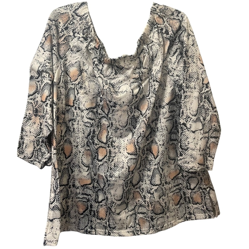 Womens Snake Print Off Shoulder 3/4 Sleeve Top Blouse‎ Casual Everyday